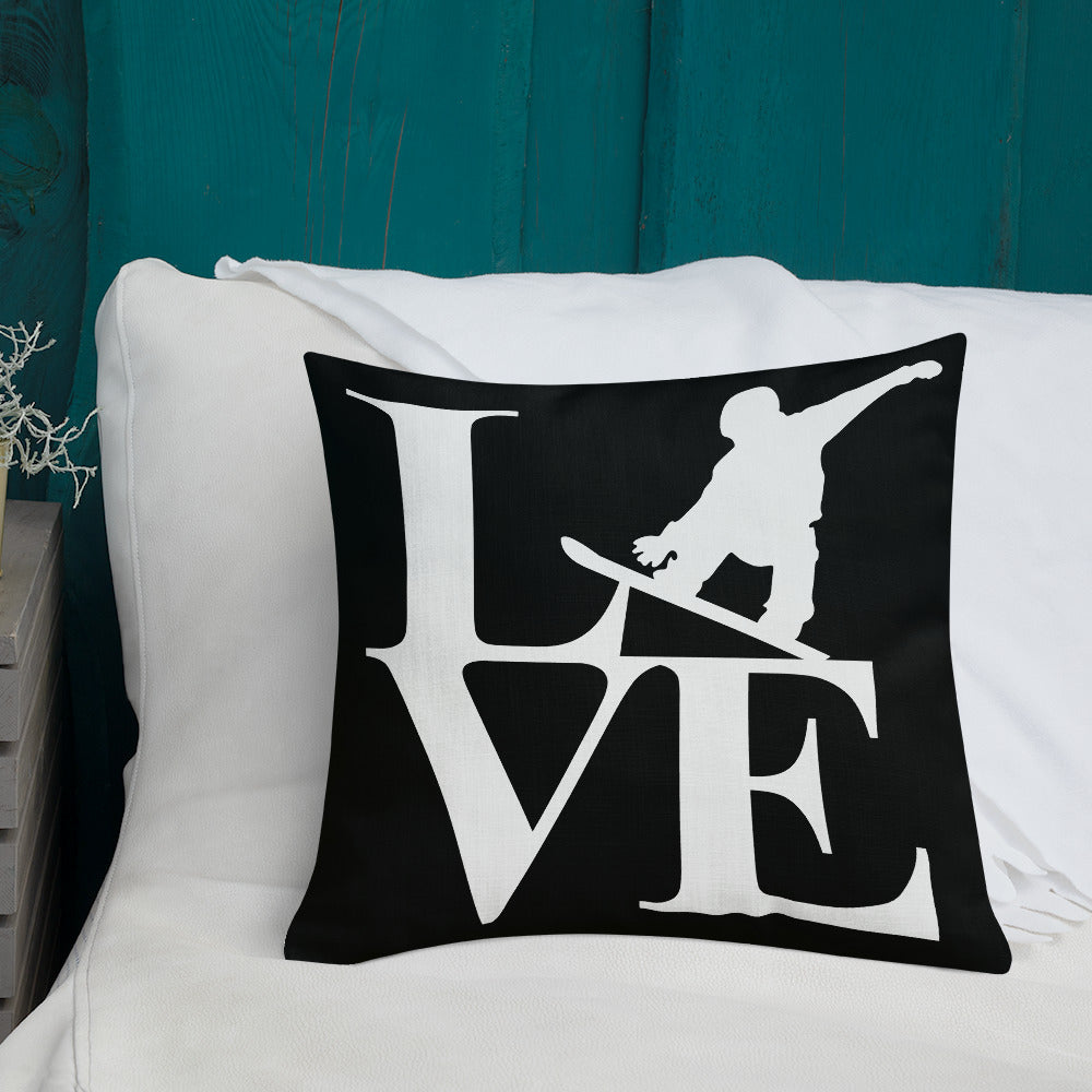 Love Snowboard Premium Pillow Black and White - Powderaddicts