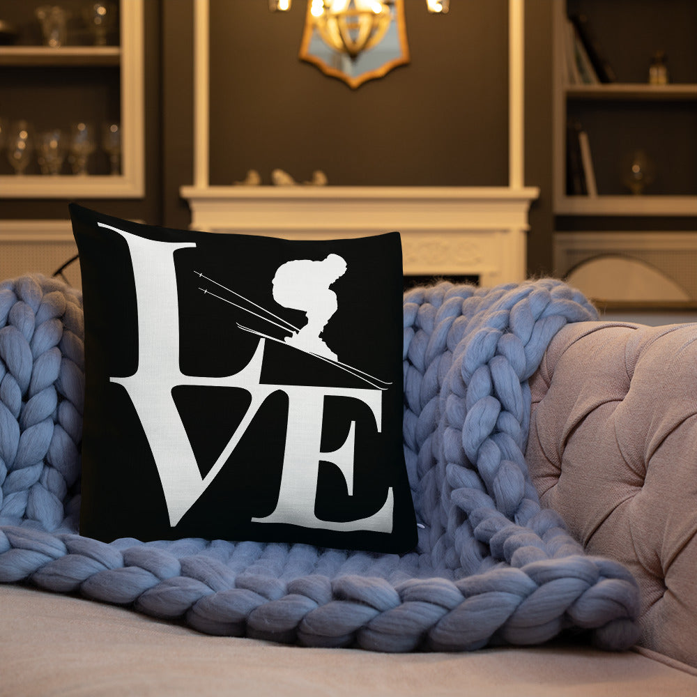 Love Ski Premium Pillow in Black and White - Powderaddicts