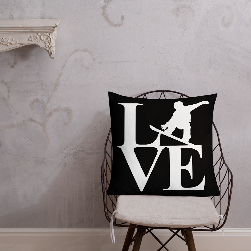 Love Snowboard Premium Pillow Black and White - Powderaddicts