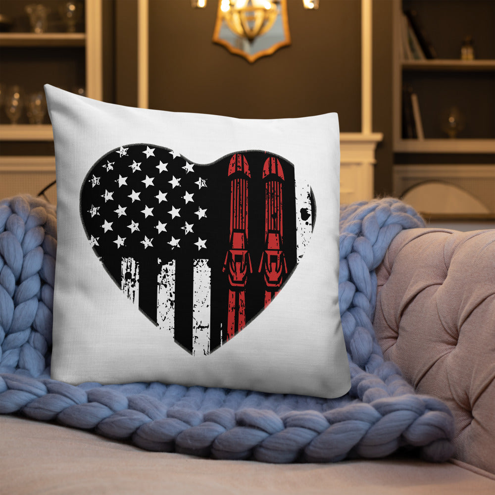 Ski USA Flag Heart Premium Pillow - Powderaddicts