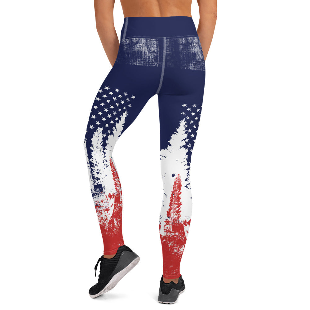 USA Ski Flag Red Yoga Leggings - Powderaddicts