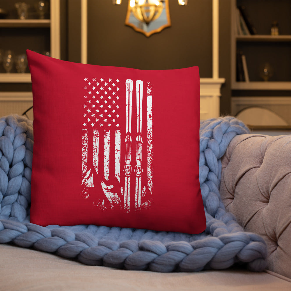 Ski USA Flag Red Premium Pillow - Powderaddicts