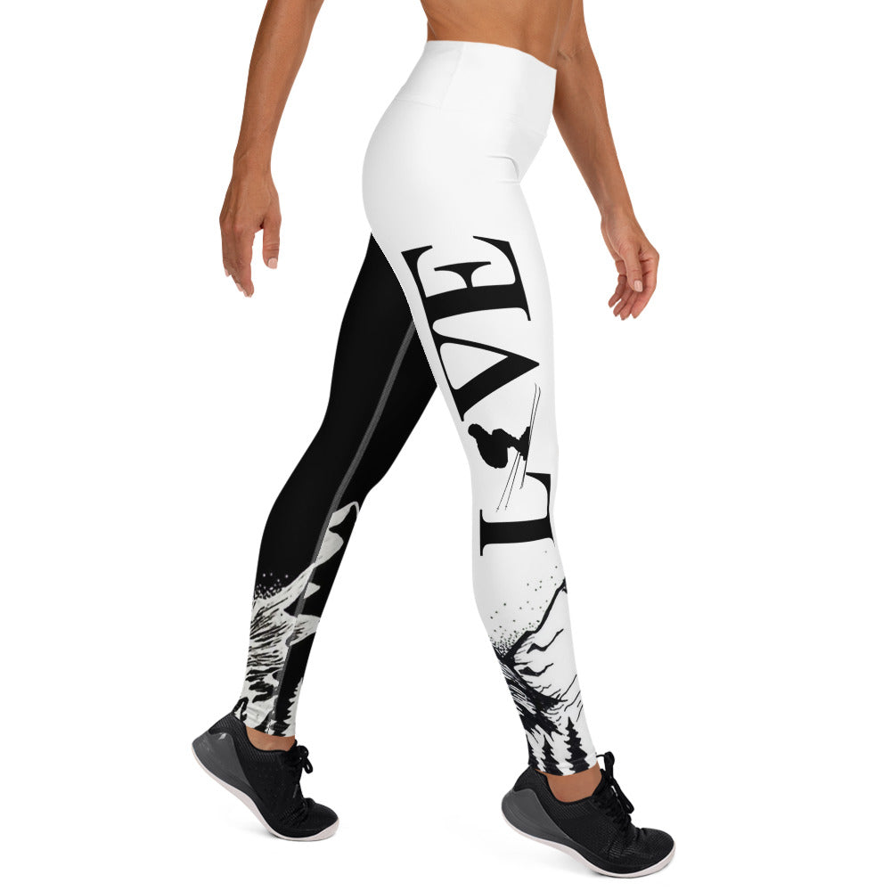Love Ski Black and White Yoga Leggings - Powderaddicts