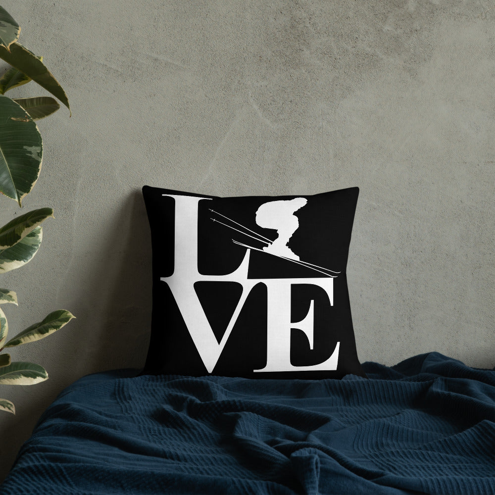 Love Ski Premium Pillow in Black and White - Powderaddicts