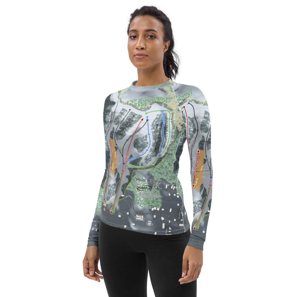 Mont Ripley, Michigan Ski Trail Map Women's Base Layer Top - Powderaddicts