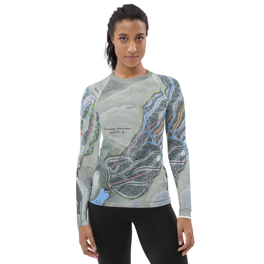 Montage Mountain, Pennsylvania Ski Trail Map Women&#39;s Base Layer Top - Powderaddicts