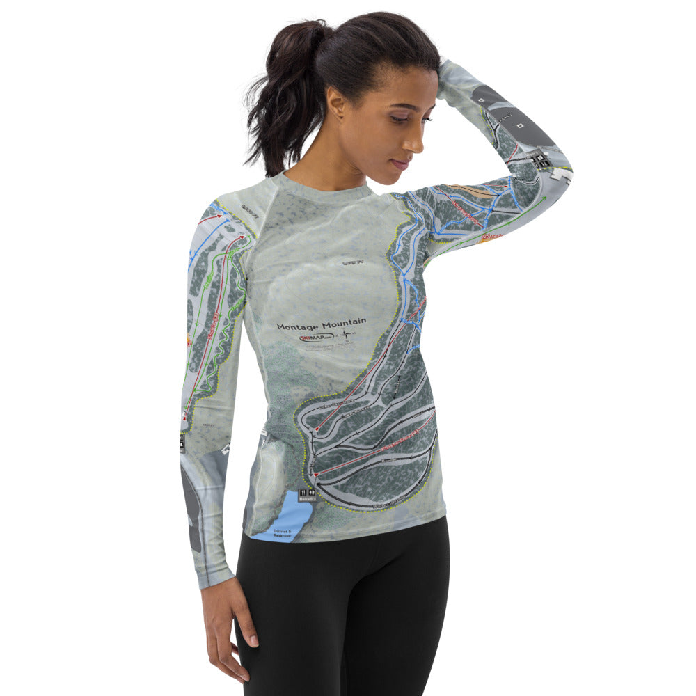 Montage Mountain, Pennsylvania Ski Trail Map Women&#39;s Base Layer Top - Powderaddicts