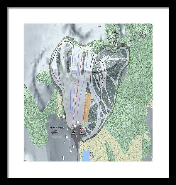 Mount Ashwabay Ski Trail Map - Framed Print - Powderaddicts