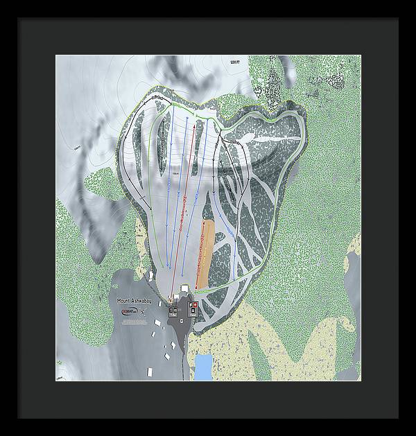 Mount Ashwabay Ski Trail Map - Framed Print - Powderaddicts