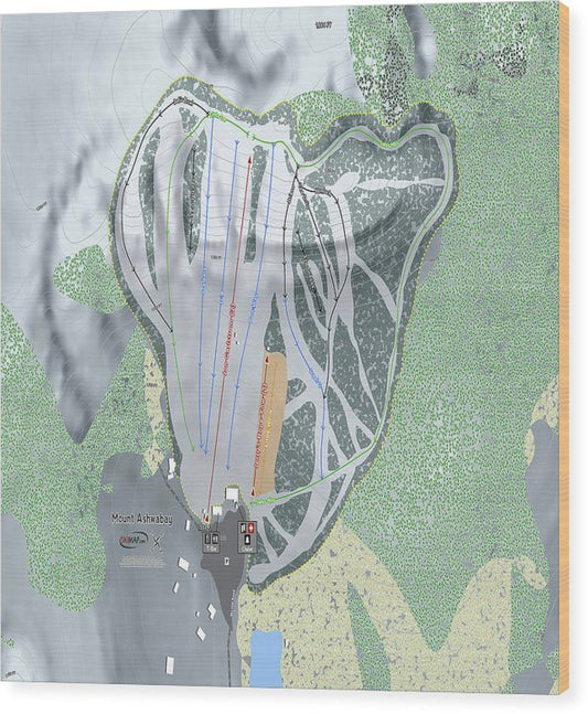 Mount Ashwabay Ski Trail Map - Wood Print - Powderaddicts