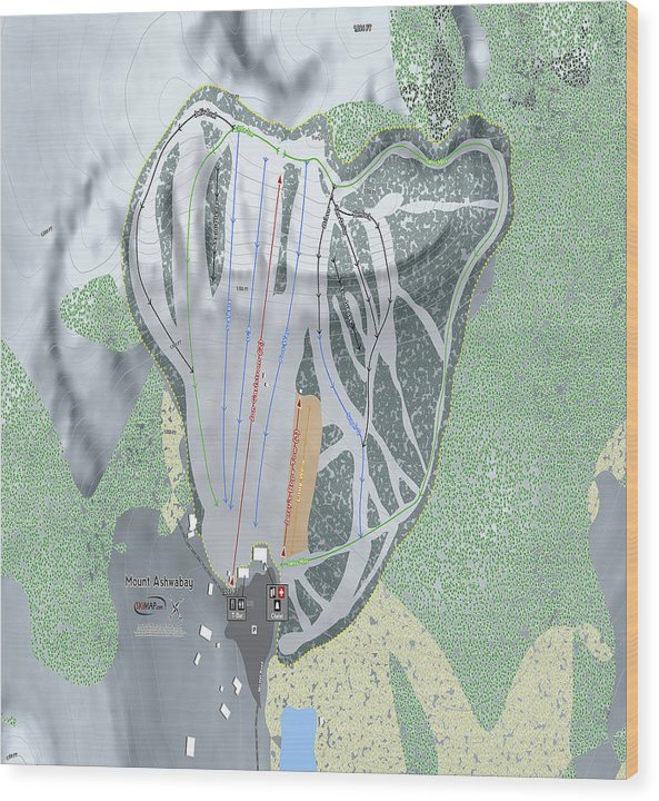Mount Ashwabay Ski Trail Map - Wood Print - Powderaddicts