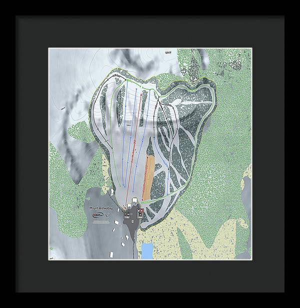 Mount Ashwabay Ski Trail Map - Framed Print - Powderaddicts