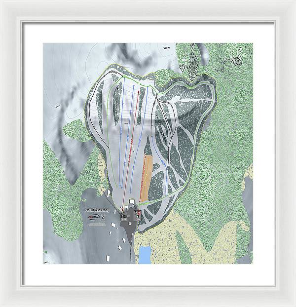 Mount Ashwabay Ski Trail Map - Framed Print - Powderaddicts
