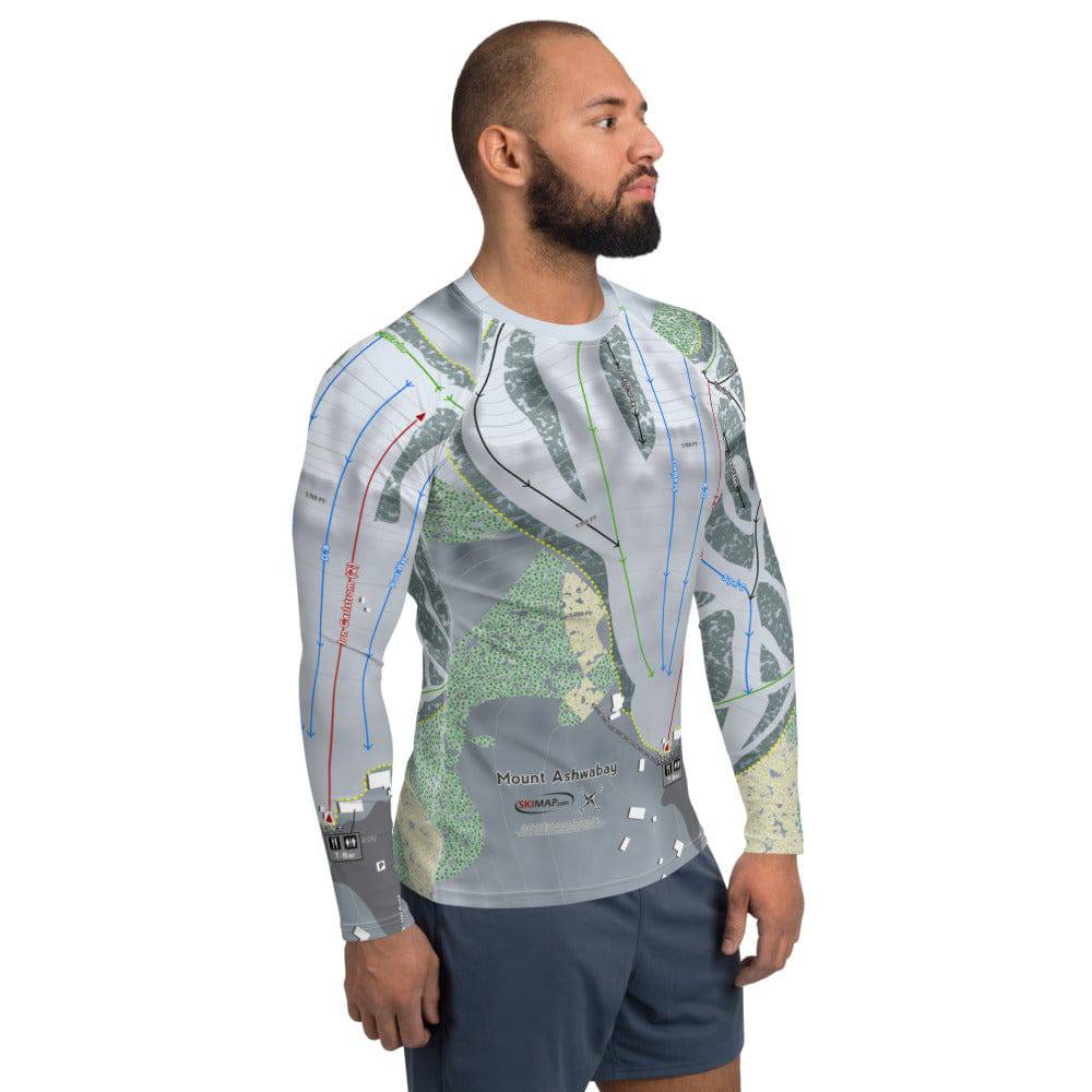 Mount Ashwabay, Wisconsin Ski Trail Map Men's Base Layer Top - Powderaddicts