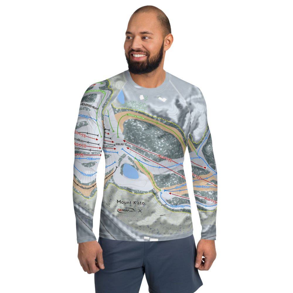 Mount Kato, Minnesota Ski Trail Map Men's Base Layer Top - Powderaddicts