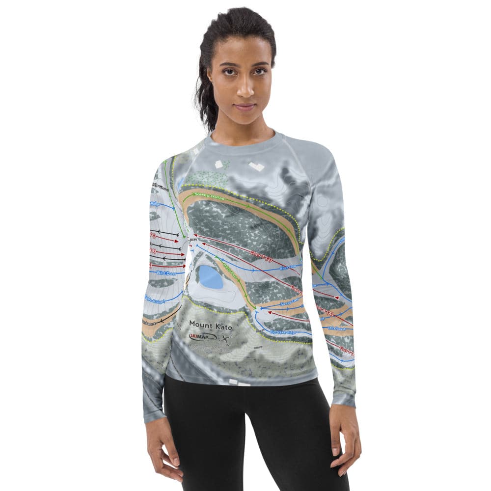 Mount Kato, Minnesota Ski Trail Map Women's Base Layer Top - Powderaddicts