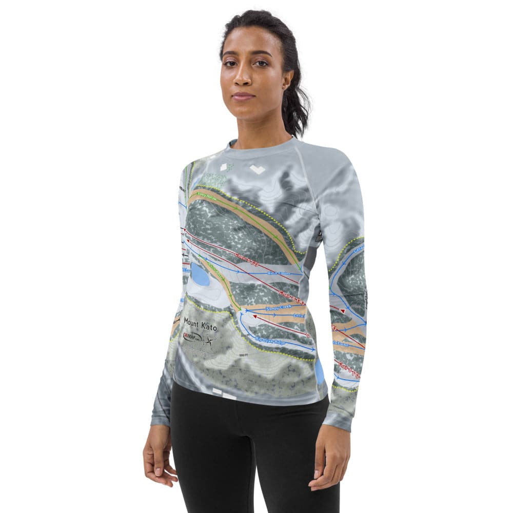 Mount Kato, Minnesota Ski Trail Map Women's Base Layer Top - Powderaddicts