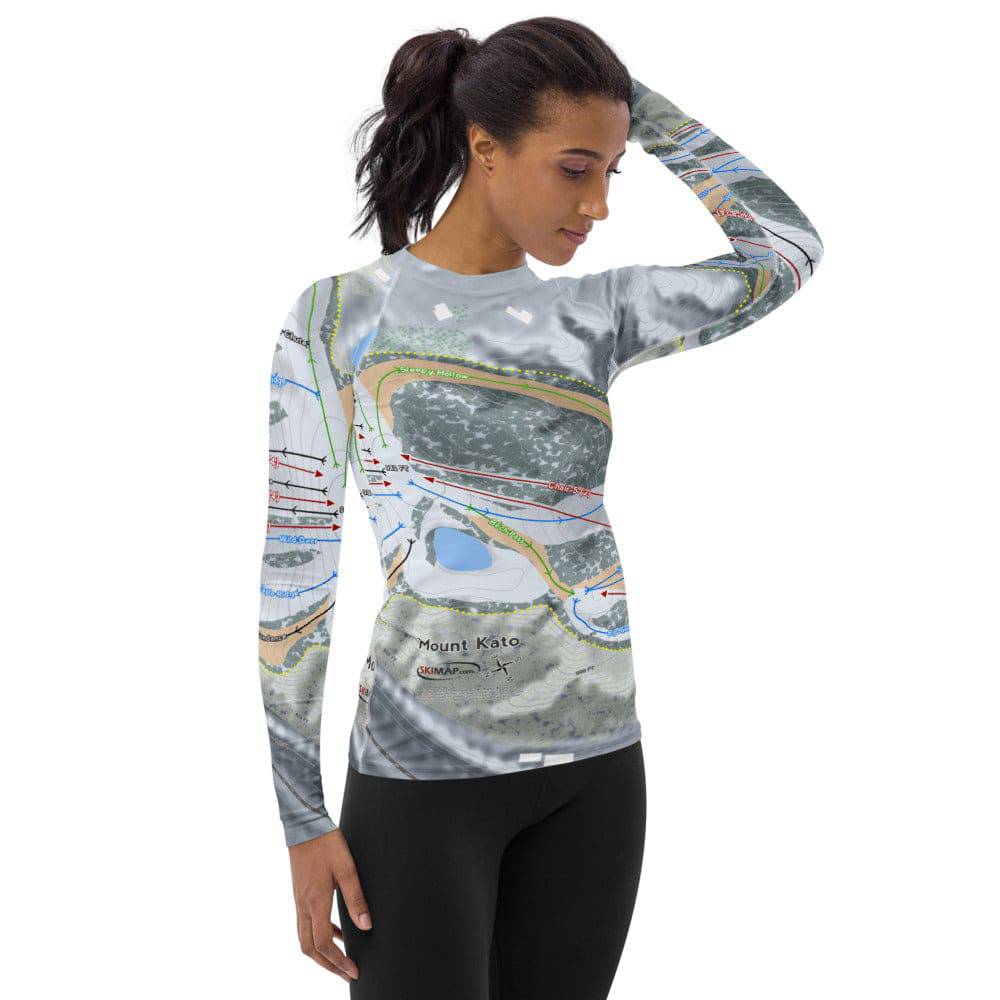 Mount Kato, Minnesota Ski Trail Map Women's Base Layer Top - Powderaddicts