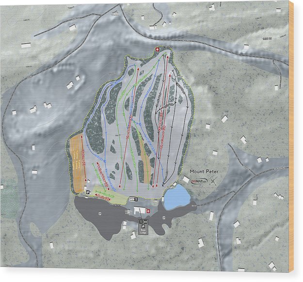 Mount Peter Ski Trail Map - Wood Print - Powderaddicts