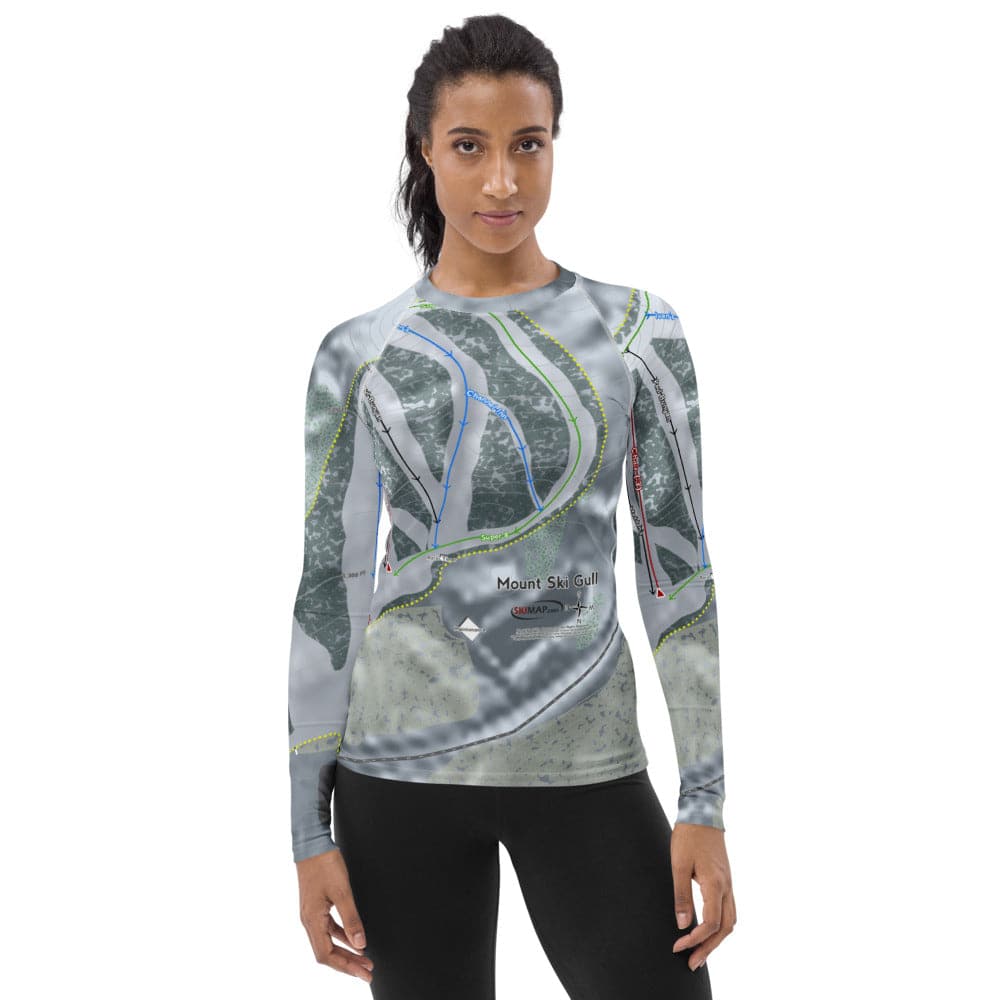 Mount Ski Gull, Minnesota Ski Trail Map Women's Base Layer Top - Powderaddicts