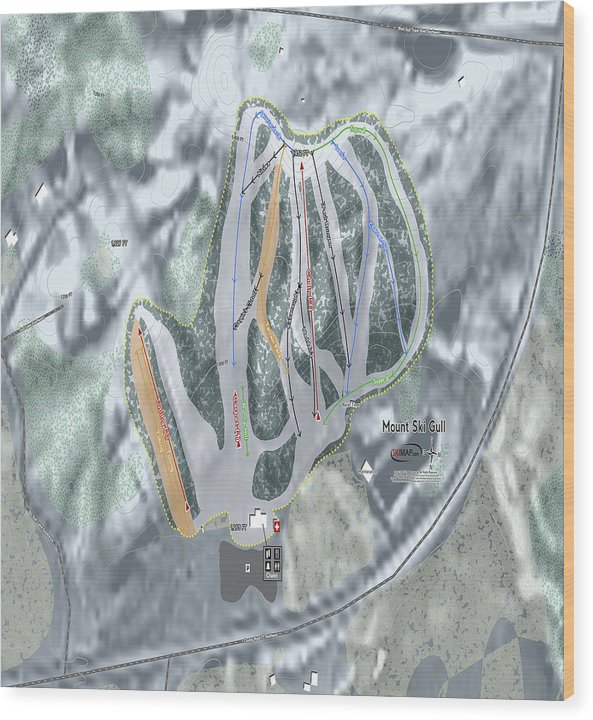 Mount Ski Gull Ski Trail Map - Wood Print - Powderaddicts