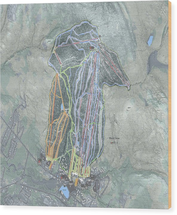 Mount Snow Ski Trail Map Wood Print Powderaddicts