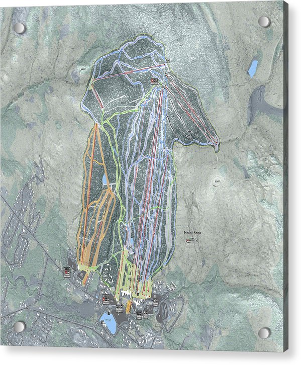 Mount Snow Ski Trail Map - Acrylic Print - Powderaddicts