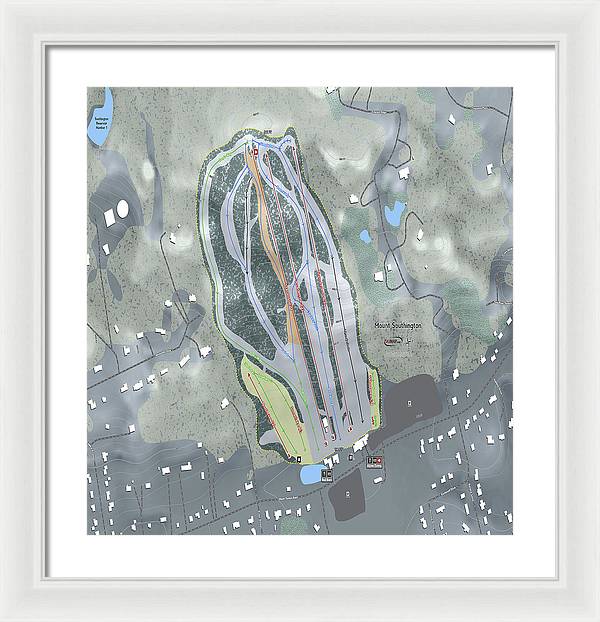 Mount Southington Ski Trail Map - Framed Print - Powderaddicts