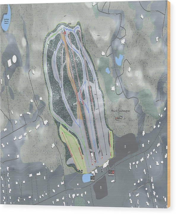 Mount Southington Ski Trail Map - Wood Print - Powderaddicts