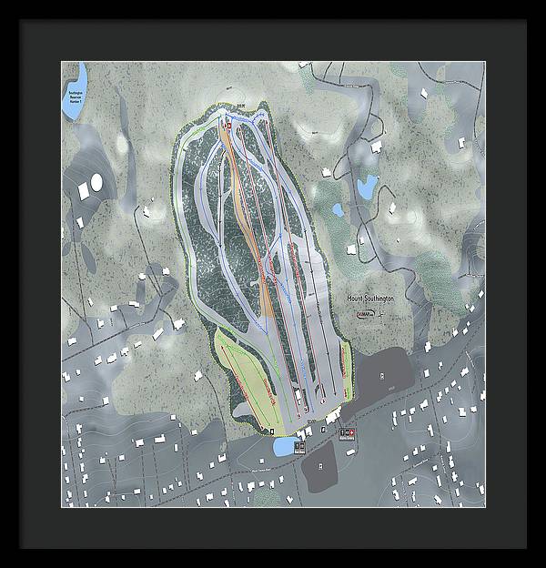Mount Southington Ski Trail Map - Framed Print - Powderaddicts