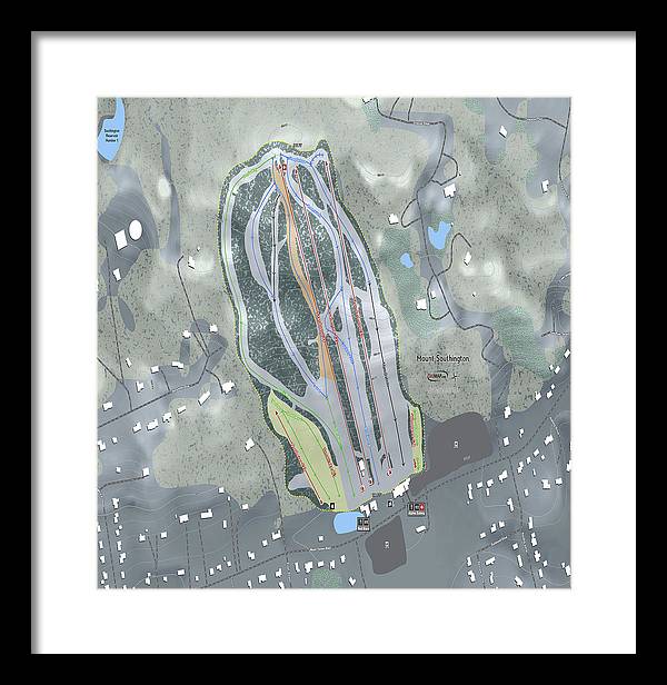 Mount Southington Ski Trail Map - Framed Print - Powderaddicts