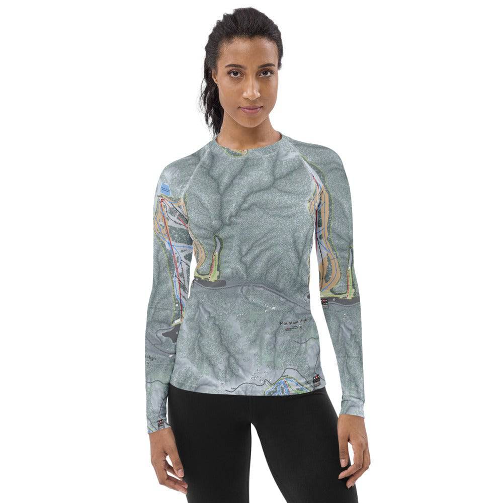 Mountain High, California Ski Trail Map Women's Base Layer Top - Powderaddicts