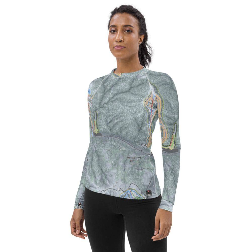 Mountain High, California Ski Trail Map Women's Base Layer Top - Powderaddicts