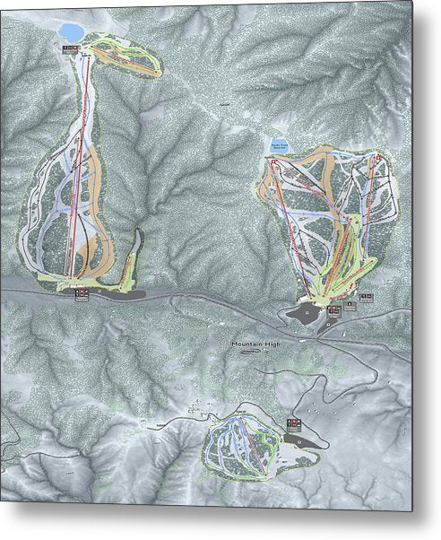 Mountain High Ski Trail Map - Metal Print - Powderaddicts