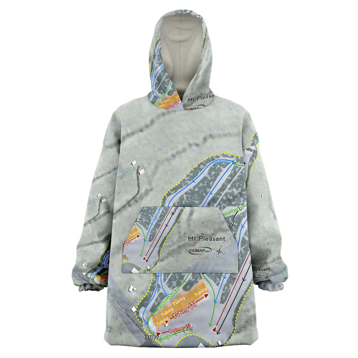 Mountain Pleasant, Pennsylvania Ski Trail Map Snug Hoodie