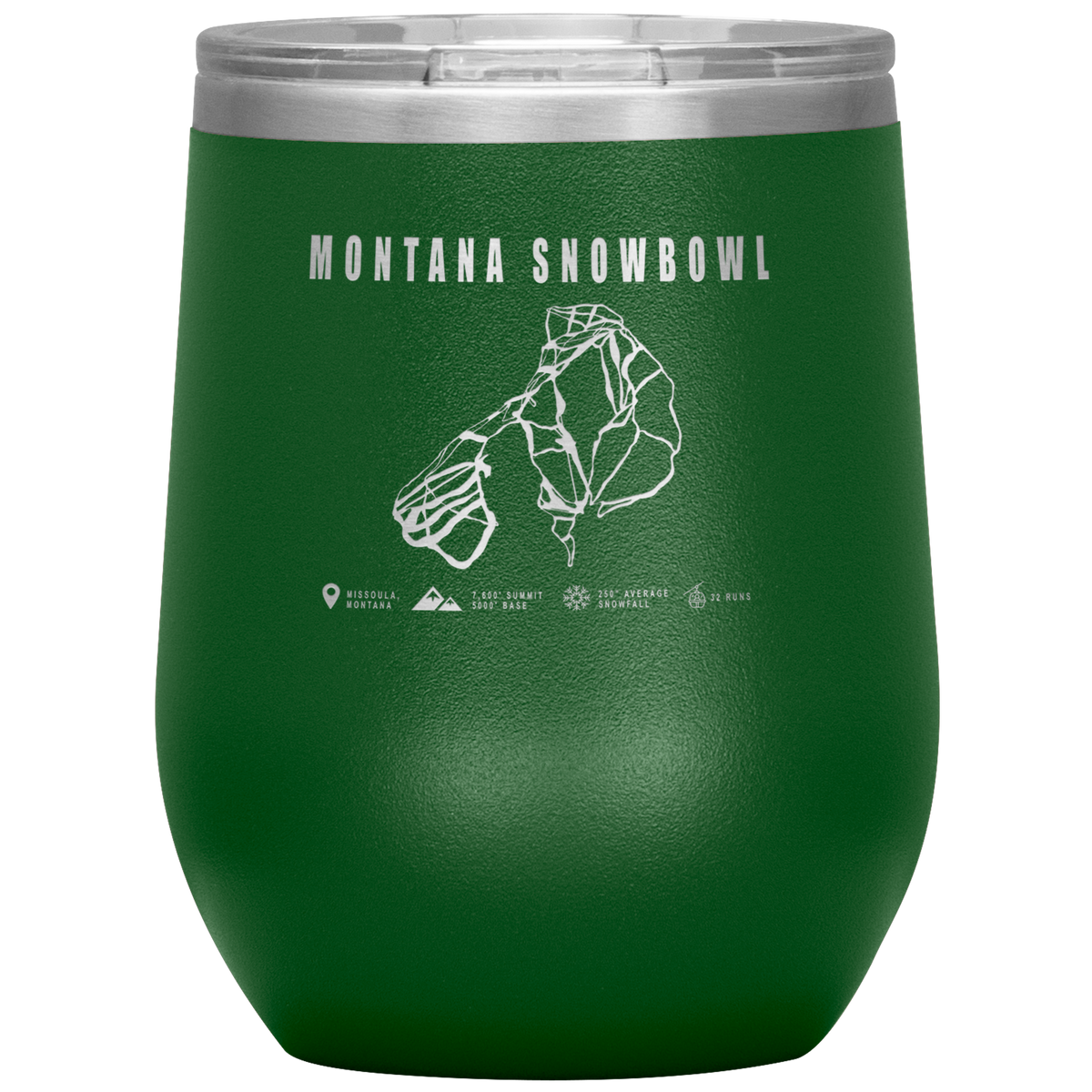 Montana Snowbowl, Montana Ski Trail Map Wine 12oz Tumbler - Powderaddicts