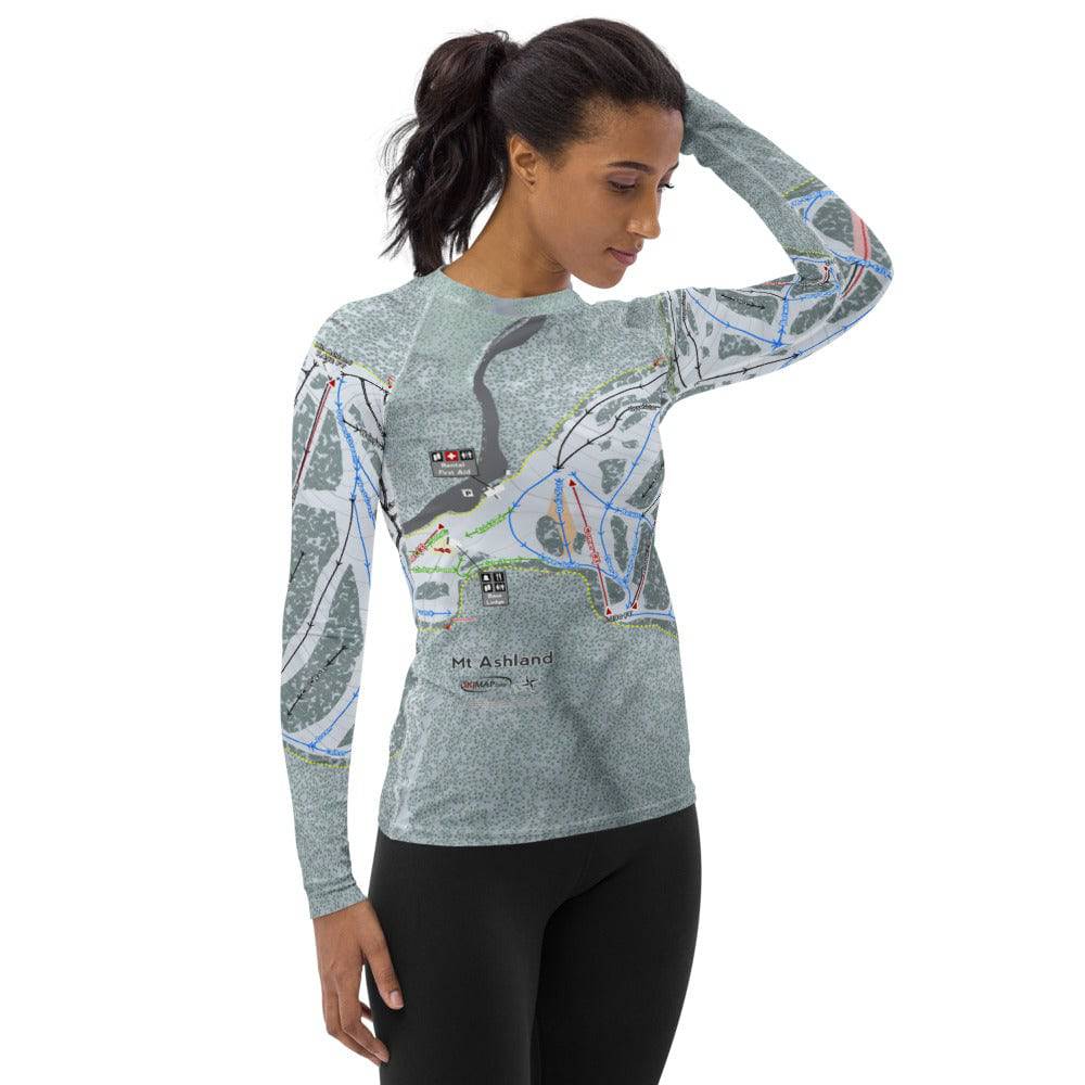 Mt Ashland, Oregon Ski Trail Map Women's Base Layer Top - Powderaddicts