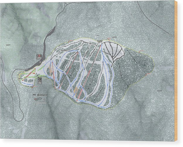 Mt Ashland Ski Trail Map - Wood Print - Powderaddicts