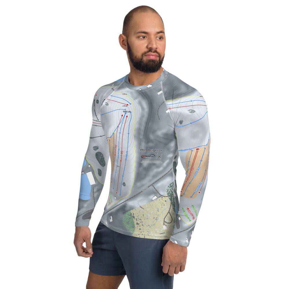 Mt Brighton, Michigan Ski Trail Map Men's Base Layer Top - Powderaddicts