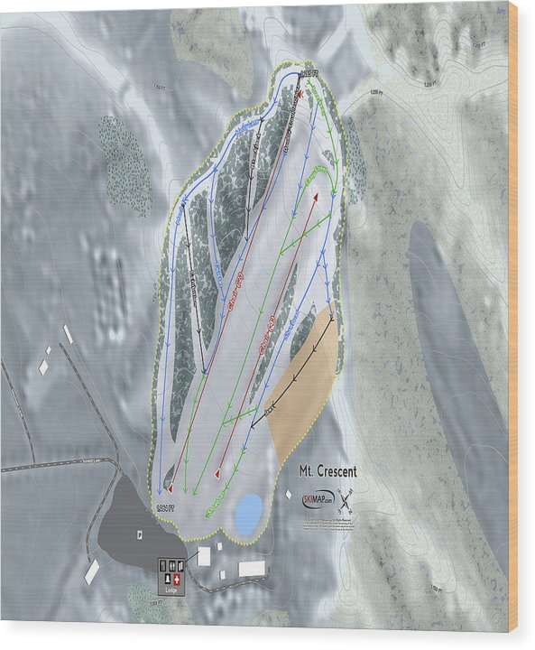 Mt Crescent Ski Trail Map - Wood Print - Powderaddicts