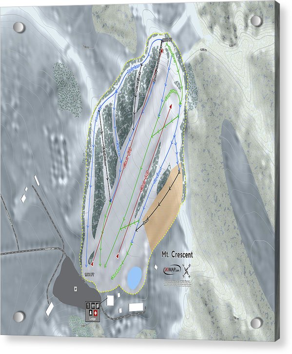 Mt Crescent Ski Trail Map - Acrylic Print - Powderaddicts