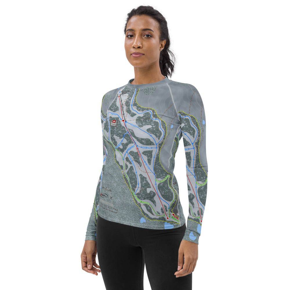 Mt Eyak, Alaska Ski Trail Map Women&#39;s Base Layer Top - Powderaddicts