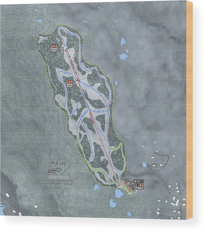 Mt Eyak Ski Trail Map - Wood Print - Powderaddicts