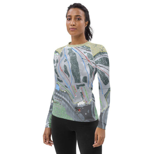 Mt Holiday, Michigan Ski Trail Map Women's Base Layer Top - Powderaddicts