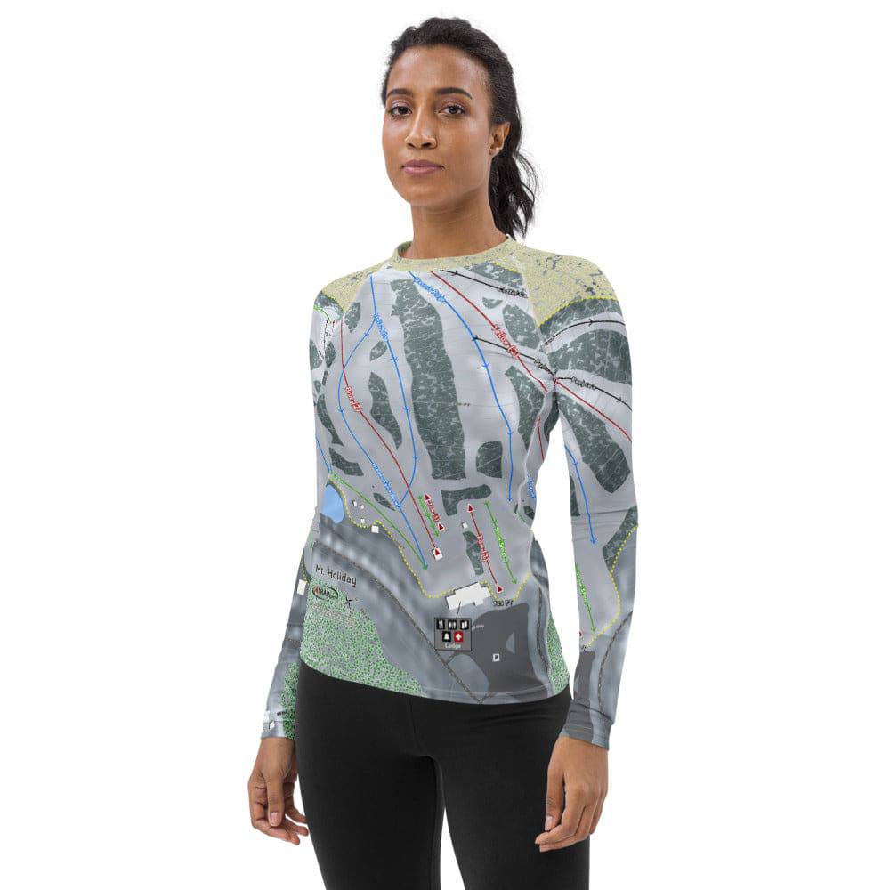 Mt Holiday, Michigan Ski Trail Map Women's Base Layer Top - Powderaddicts
