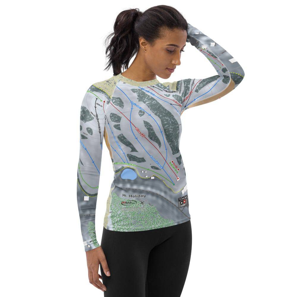 Mt Holiday, Michigan Ski Trail Map Women's Base Layer Top - Powderaddicts