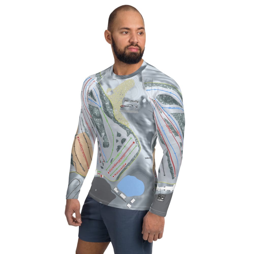 Mt Holly, Michigan Ski Trail Map Men's Base Layer Top - Powderaddicts