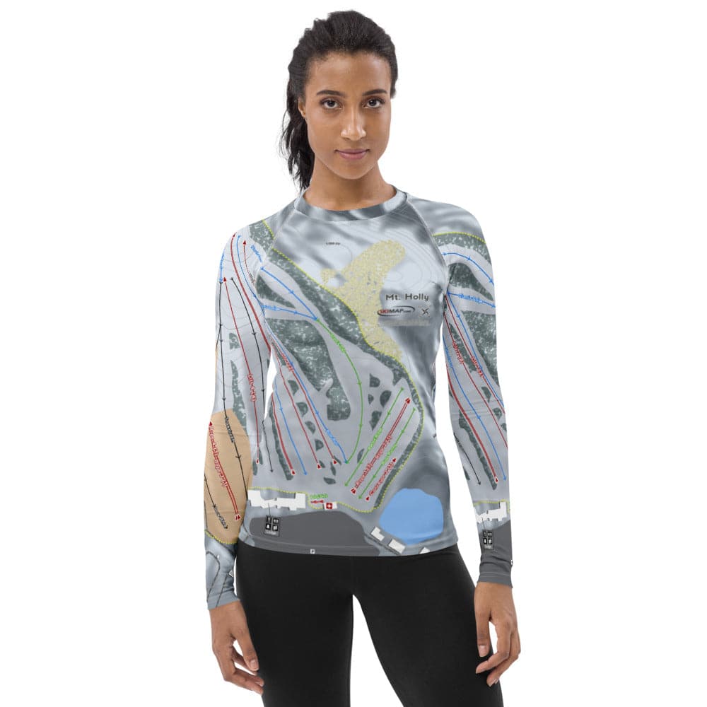 Mt Holly, Michigan Ski Trail Map Women's Base Layer Top - Powderaddicts