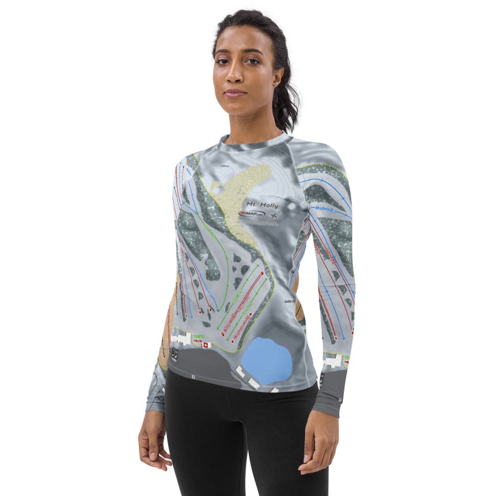 Mt Holly, Michigan Ski Trail Map Women's Base Layer Top - Powderaddicts