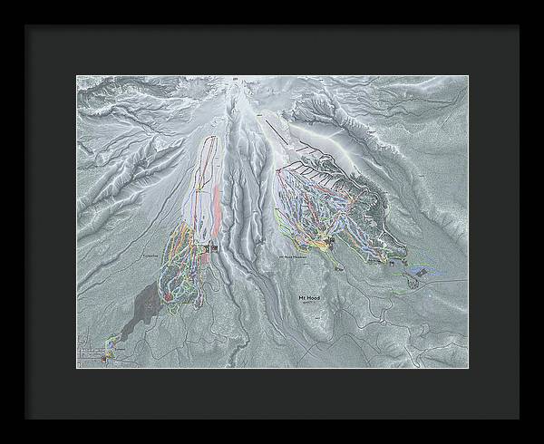 Mt Hood Ski Trail Map - Framed Print - Powderaddicts